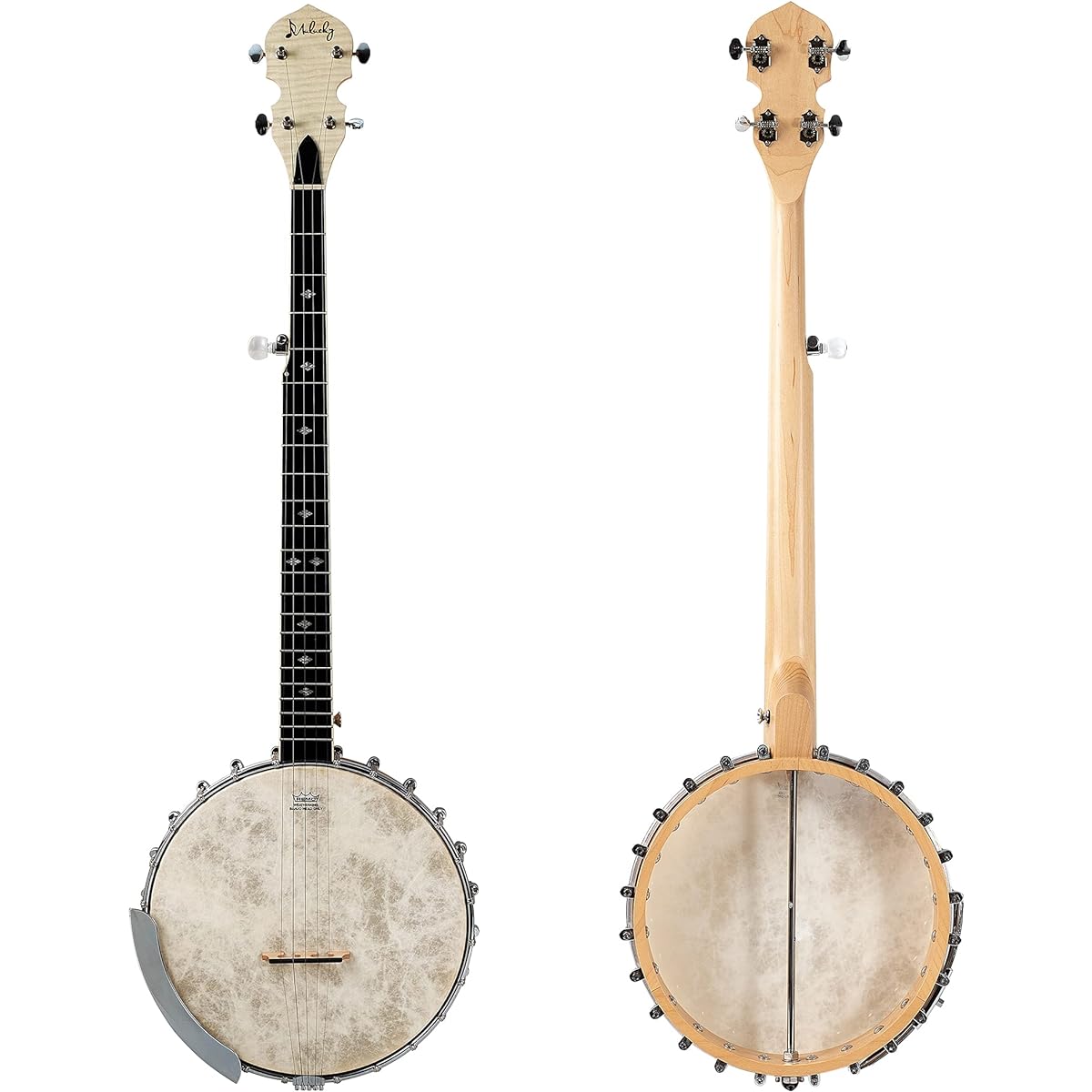 Mulucky 5 String Banjo Full Size with 24 Brackets Open Back Maple Banjo with Remo Head Geared 5th Tuner Gift Package with Beginner Kit - B1102
