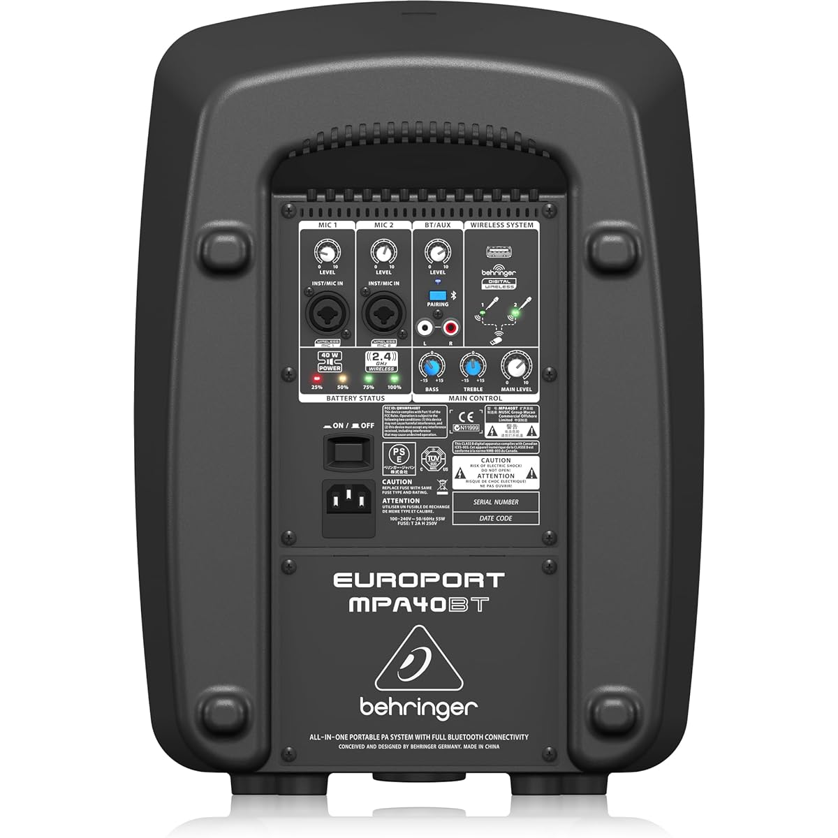 Behringer Portable PA 40 Watt 6 Inch Built-in Battery Bluetooth 1 EUROPORT MPA40BT