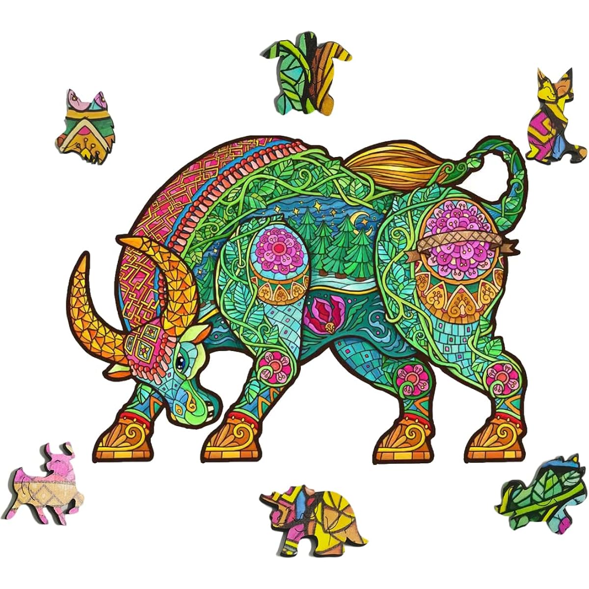 Wooden Puzzles for Adults Unique Shape Wooden Jigsaw Puzzle (Bull)
