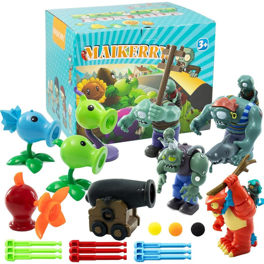 Maikerry Plants Vs Zombies Toys 9 Piece PVZ Figure Set Game, Great Birthday Gift for Boys and Girls, Includes Waterproof Battlefield Map