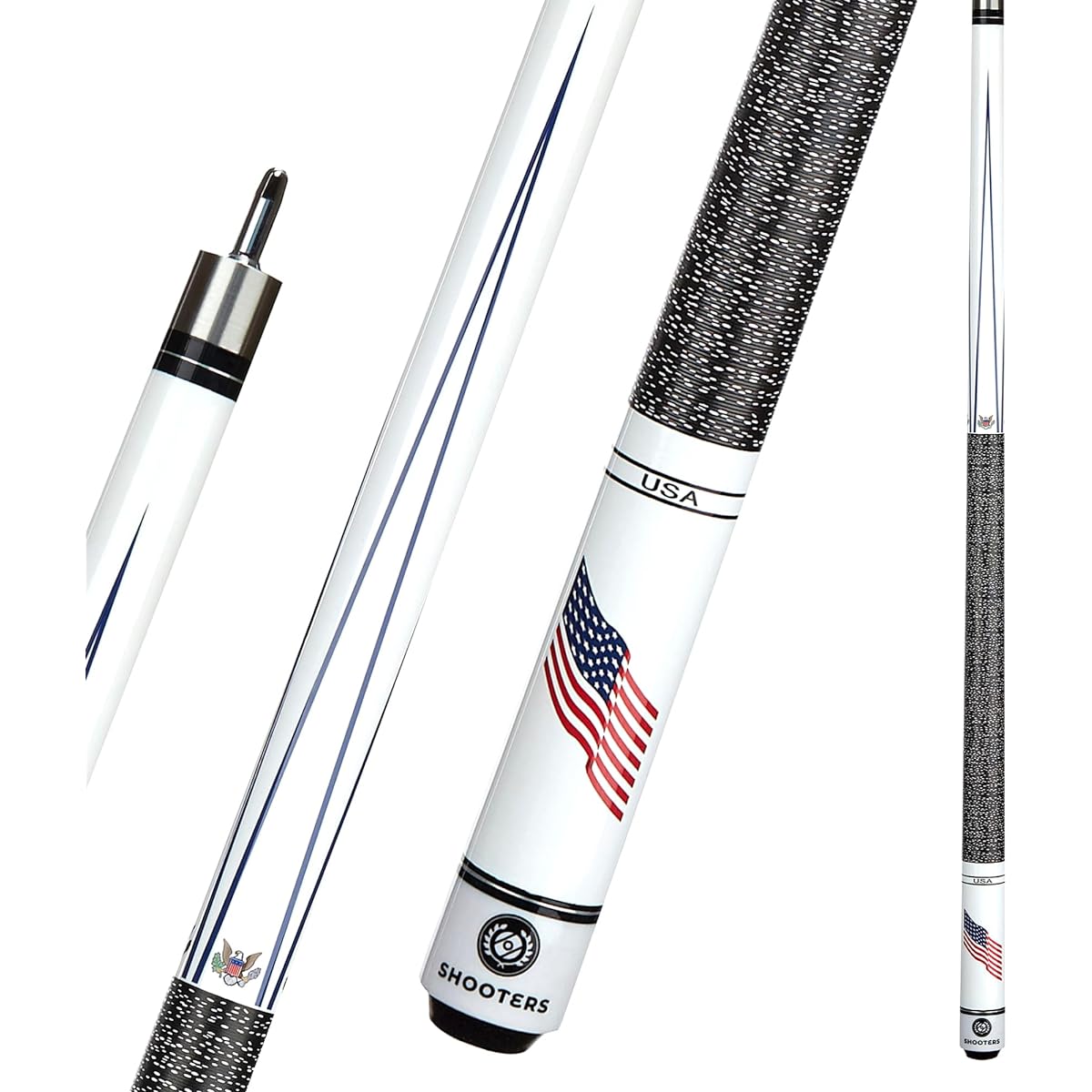 SHOOTERS Billiard Pool Cue Stick 2 Piece 57" Fast Joint Maple Wood American Flag & Nylon Wrap 20oz 13mm Leather Tip (20oz USA)