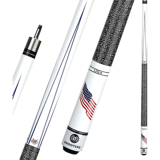 SHOOTERS Billiard Pool Cue Stick 2 Piece 57" Fast Joint Maple Wood American Flag & Nylon Wrap 20oz 13mm Leather Tip (20oz USA)