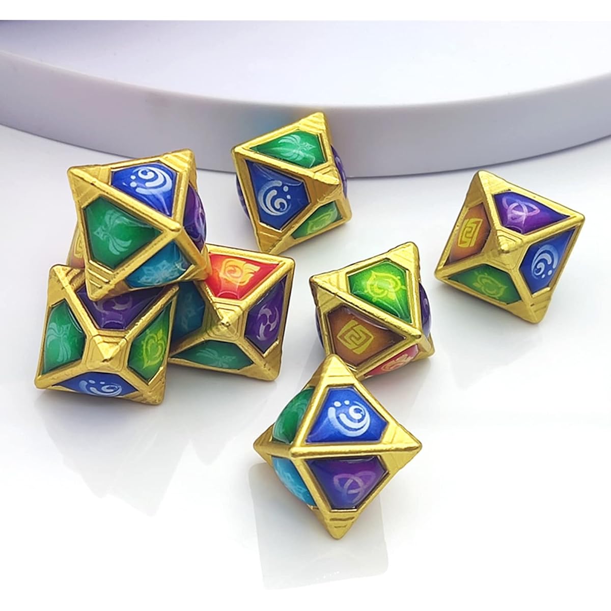 Genius Invokation Dice Set Sharp Edge Zinc Alloy Dice for Genshin Impact Genshin Vision Polyhedral Role Playing Game Dice 8 Pieces