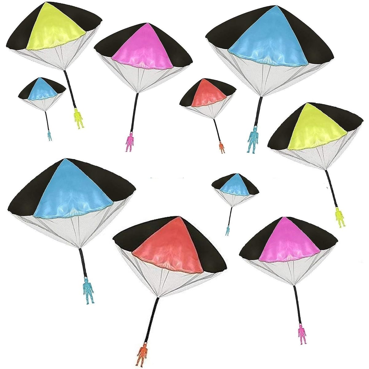 Toy Skydiver Parachute Men's 10 Piece Party Pack Tangle Free (Color and Style May Vary) for Kids and Children
