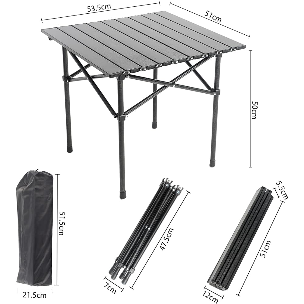 Outdoor Folding Table Camping Table Aluminum Ultra Lightweight Aluminum Roll Table BBQ Hiking Beach (Black)