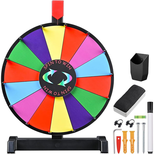 WinSpin 12" Color Prize Wheel Wall Mount Tabletop 14 Slot Heavy Duty Editable Spinning Wheel Fortune Spinning Game for Carnivals & Trade Shows Classic Series