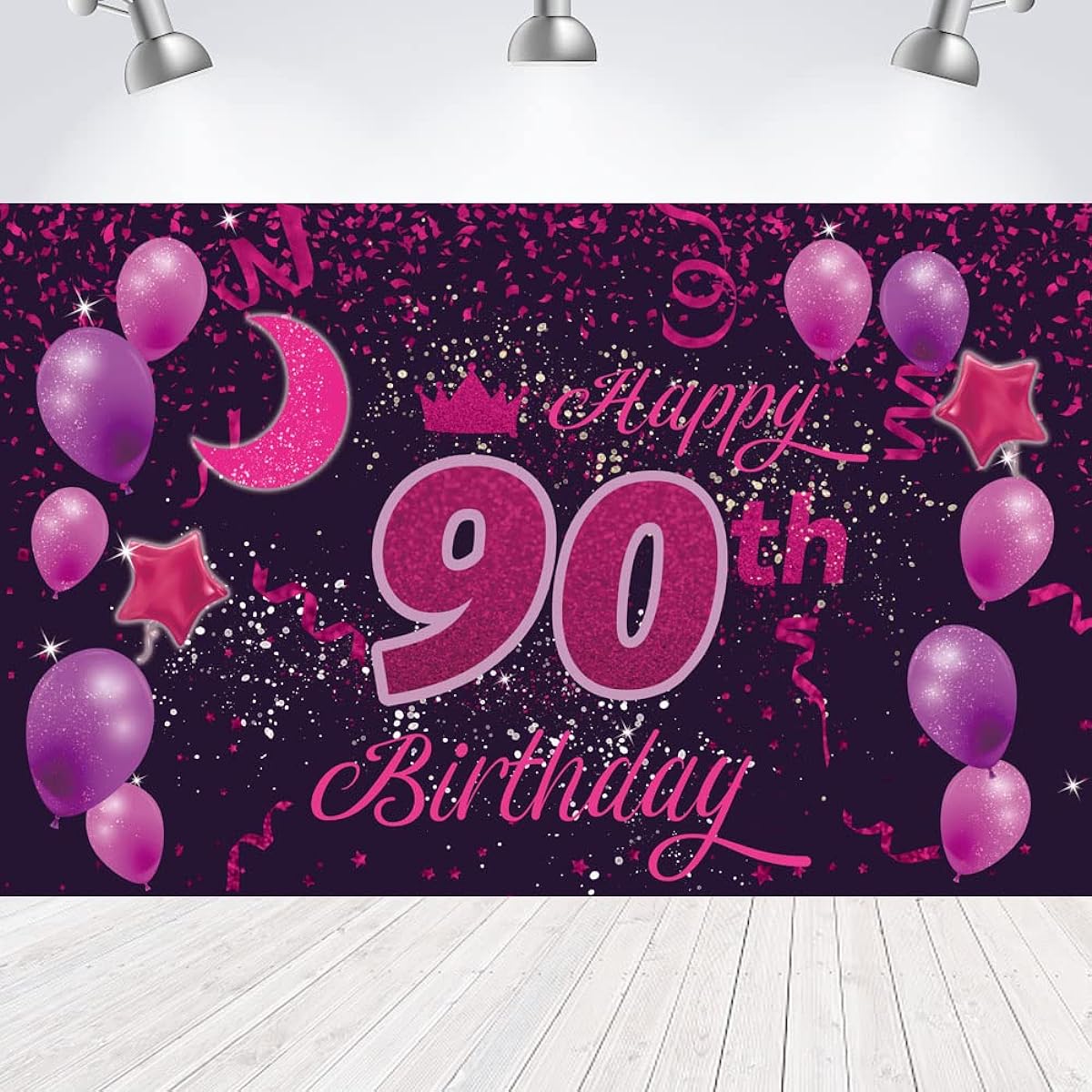 Sweet Happy 90th Birthday Backdrop Banner Poster 90th Birthday Party Decorations 90th Birthday Party Supplies 90th Photo Backdrop for Girls Boys Women Men Pink Purple 72.8 x 43.3 inches