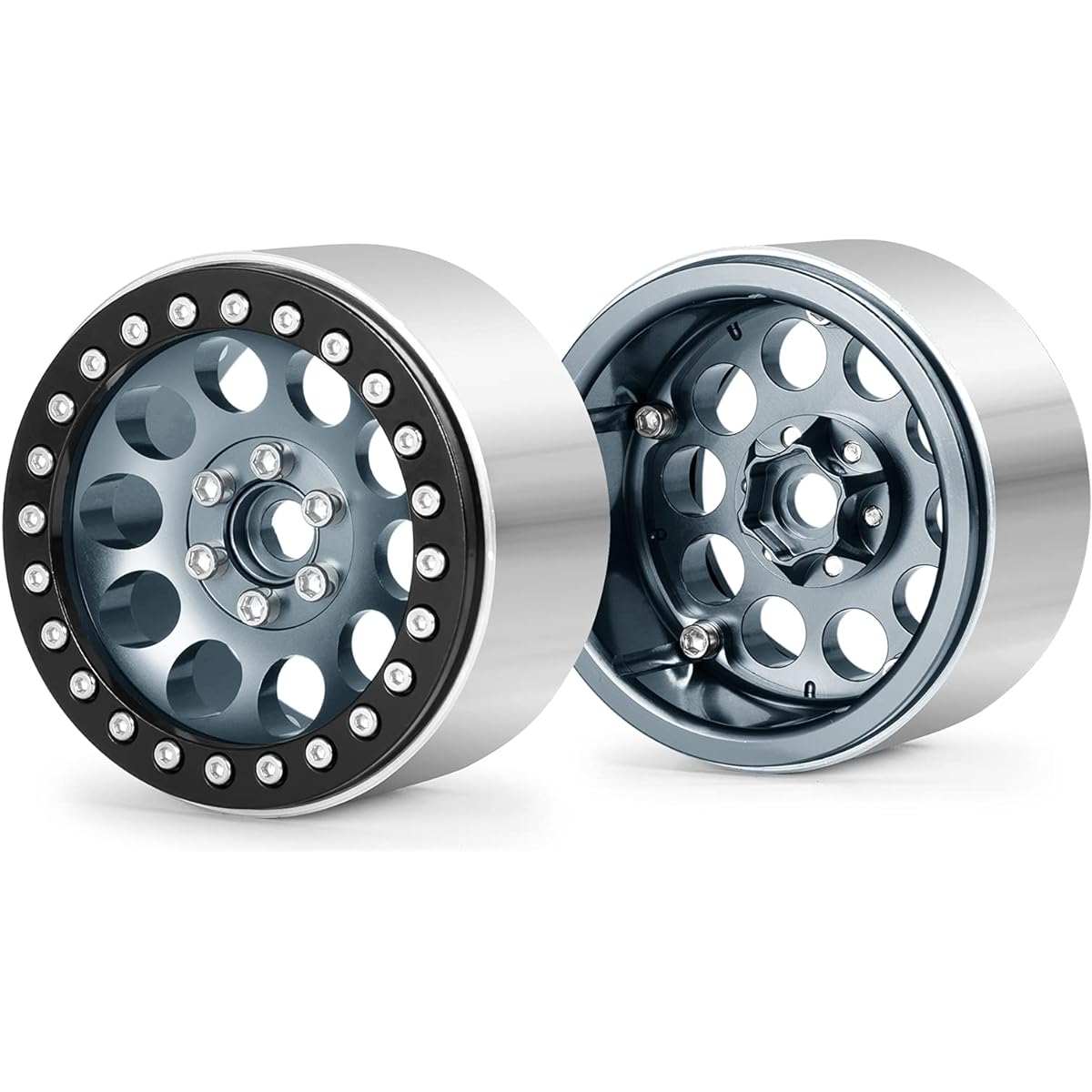 Maleonn RC Aluminum Alloy 2.2 Beadlock Wheels 35mm Metal Wheel Hub Set for 1/10 Scale SCX10 D90 Wraith 90048 90018 RR10 RC Crawler Car Accessories Titanium and Black 4pcs Set