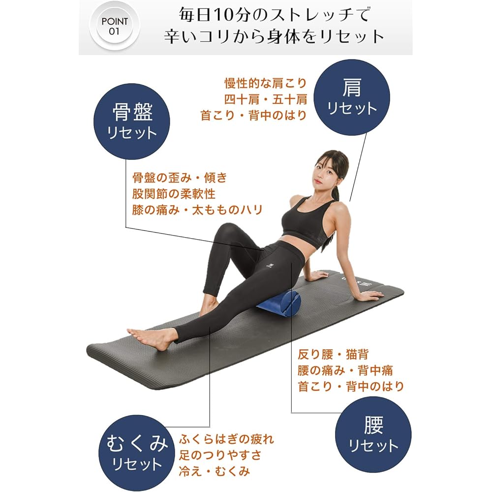 stan Stretching Pole Foam Roller Semicircle Half Cut Set of 2 Yoga Pole Short Kamaboko Shape (Blue)