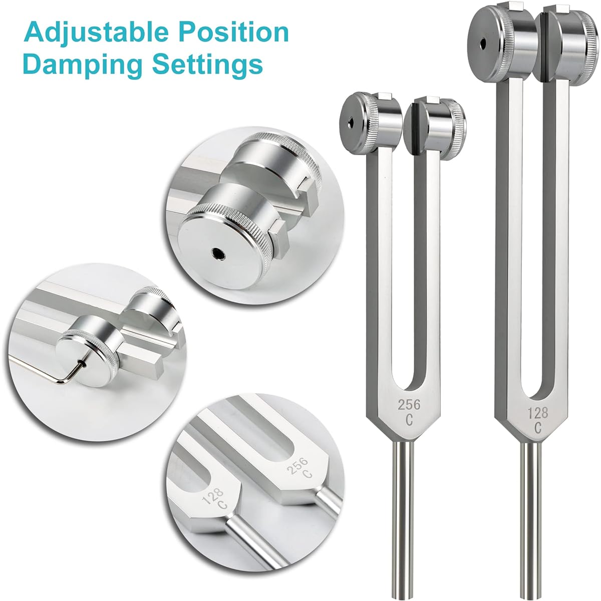 The7boX Tuning Fork Sound Healing Therapy Tool Set of 6 128HZ, 256HZ, 512HZ, 1024HZ, 2048HZ, 4096HZ Aluminum Alloy Tuning Fork Chakra Set for Sound Therapy Weighted Tuning Fork Perfect for Meditation