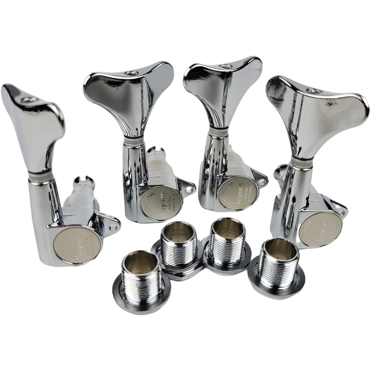 KAYNES Guitar Bass Tuner - 1:18 Ratio Chrome Silver Headstock Sealed Machine Head Tuner Closed Tuning Key Pegs for Electric Jazz Bass or Precision (4 Right Chrome)