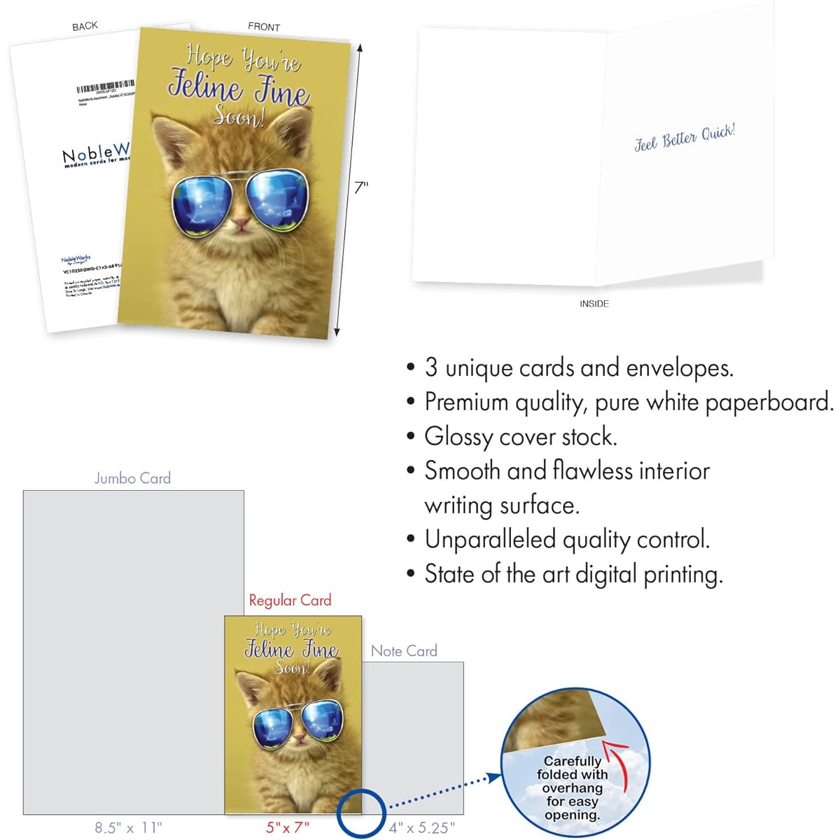 NobleWorks Assorted Pack of Humorous Get Well Greeting Cards with Envelopes (3 Designs, 1 of Each) Feel Better Buddies VC10226GWG-C1x3