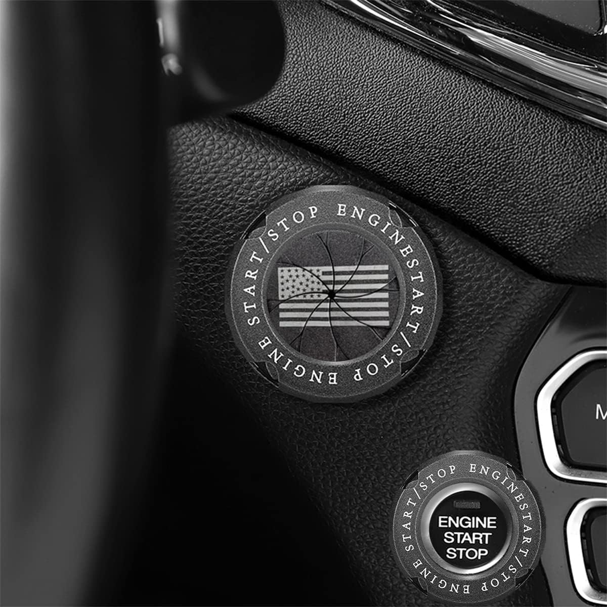 SEICAROO Car American Flag Push Start Button Cover Spin Engine Start Stop Button Cover Rotary Car Start Button Cover Engine Start Button Cover for American Flag