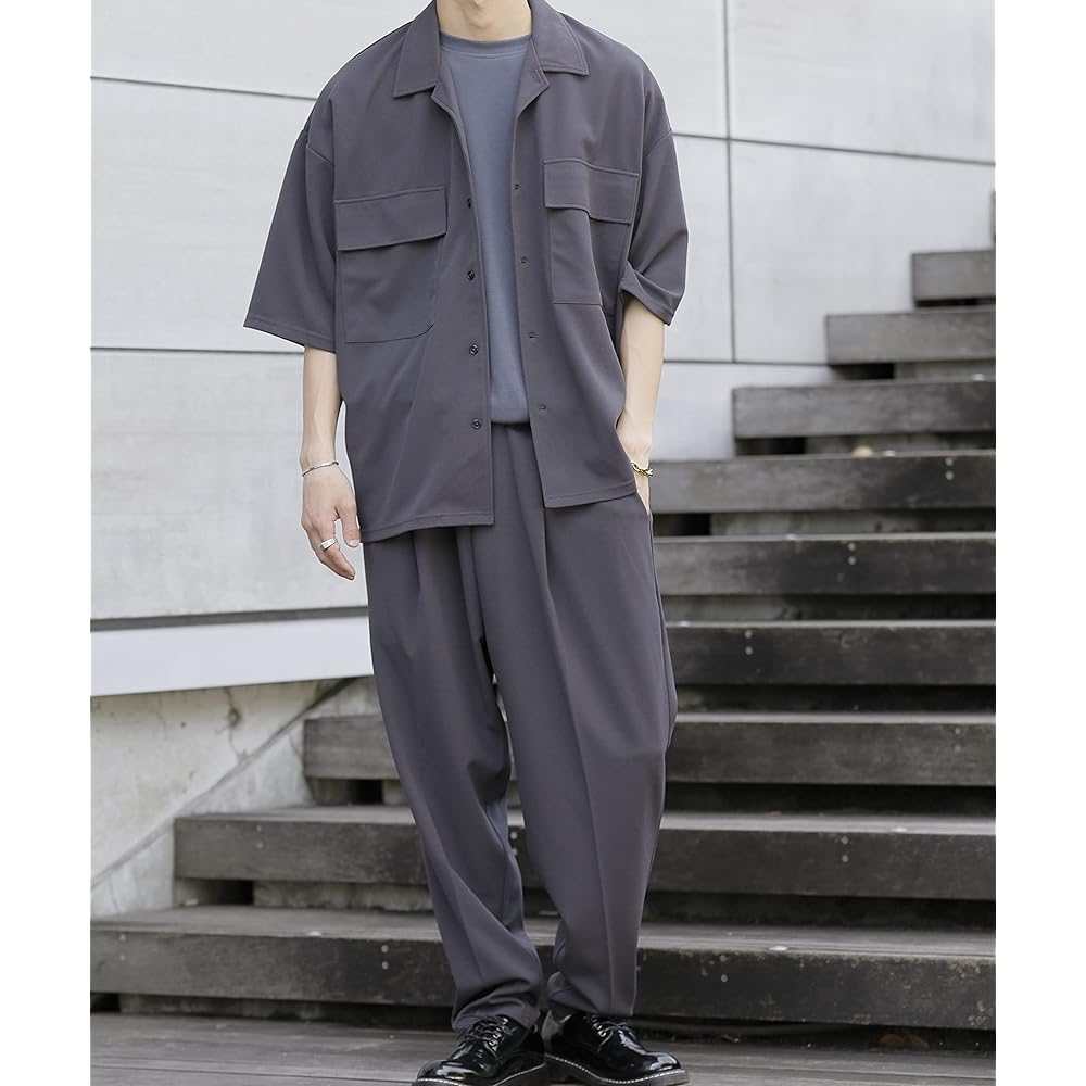 [ADMIX ATELIER SAB MEN] ADMIX ATELIER SAB MEN Men's Shirt Pants Amsen Stretch Jersey CPO Shirt & Wide Tapered Pants Setup Top and Bottom Set 02-40-7005