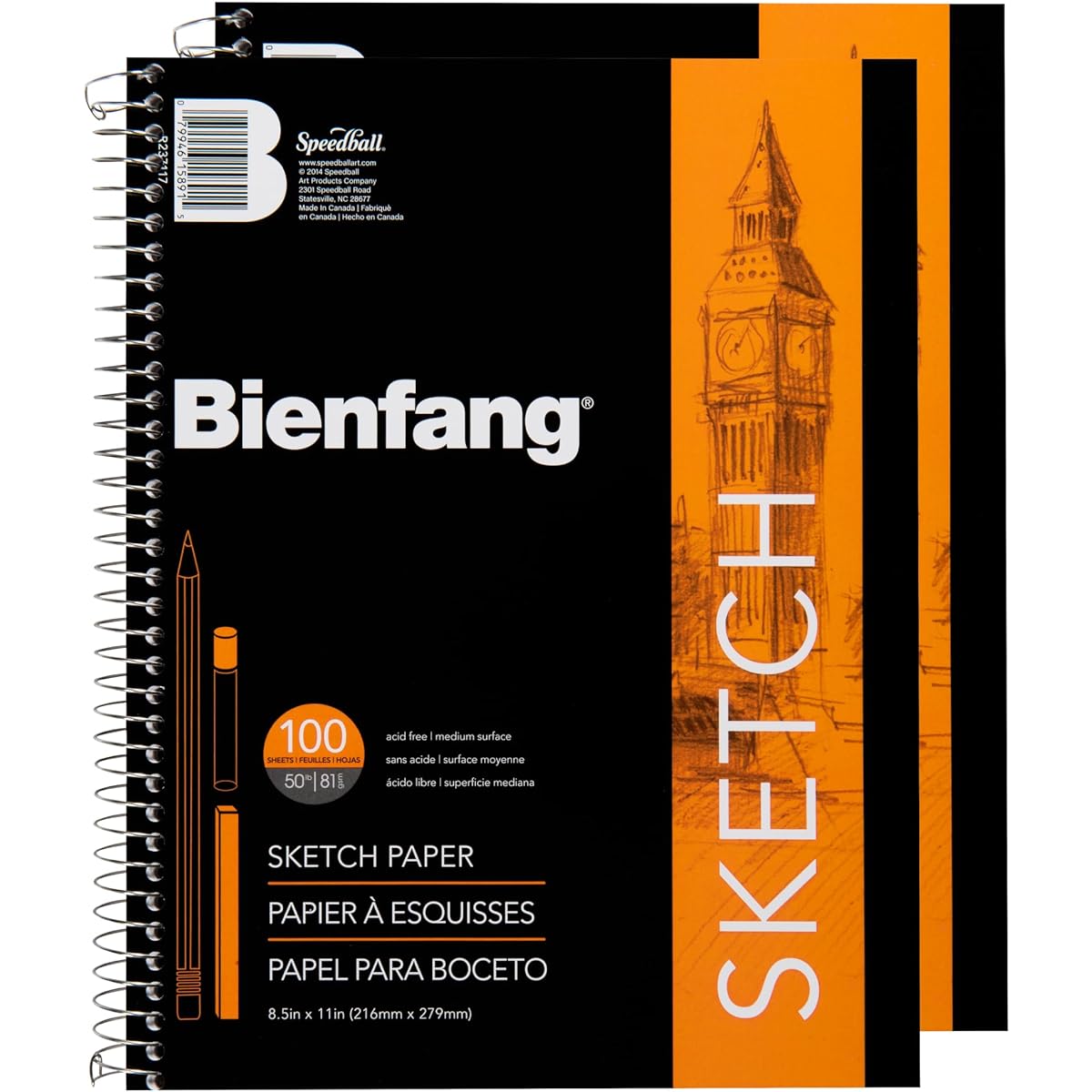 Bienfang Sketchpad 8.5" x 11" 50 lbs 81GSM 100 Sheets (2 Pack) Wire Bound Art Sketchbook Drawing Notebook