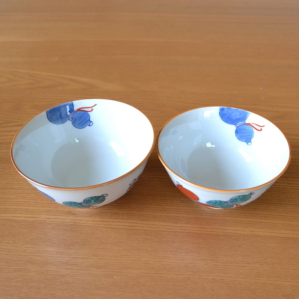 Umbrella life celebration, lucky charm gift for good health, Arita ware couple's bowl, rice bowl, pair, Nabeshima six gourds, noshi and message card included, wooden box