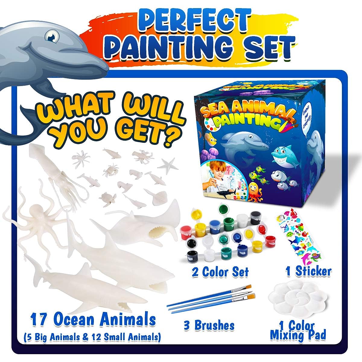 FUNZBO Painting Set for Kids - Arts & Crafts Art Set Art Supplies Painting Tools Animal Toys Birthday Gifts for Girls Boys (Ocean Theme)