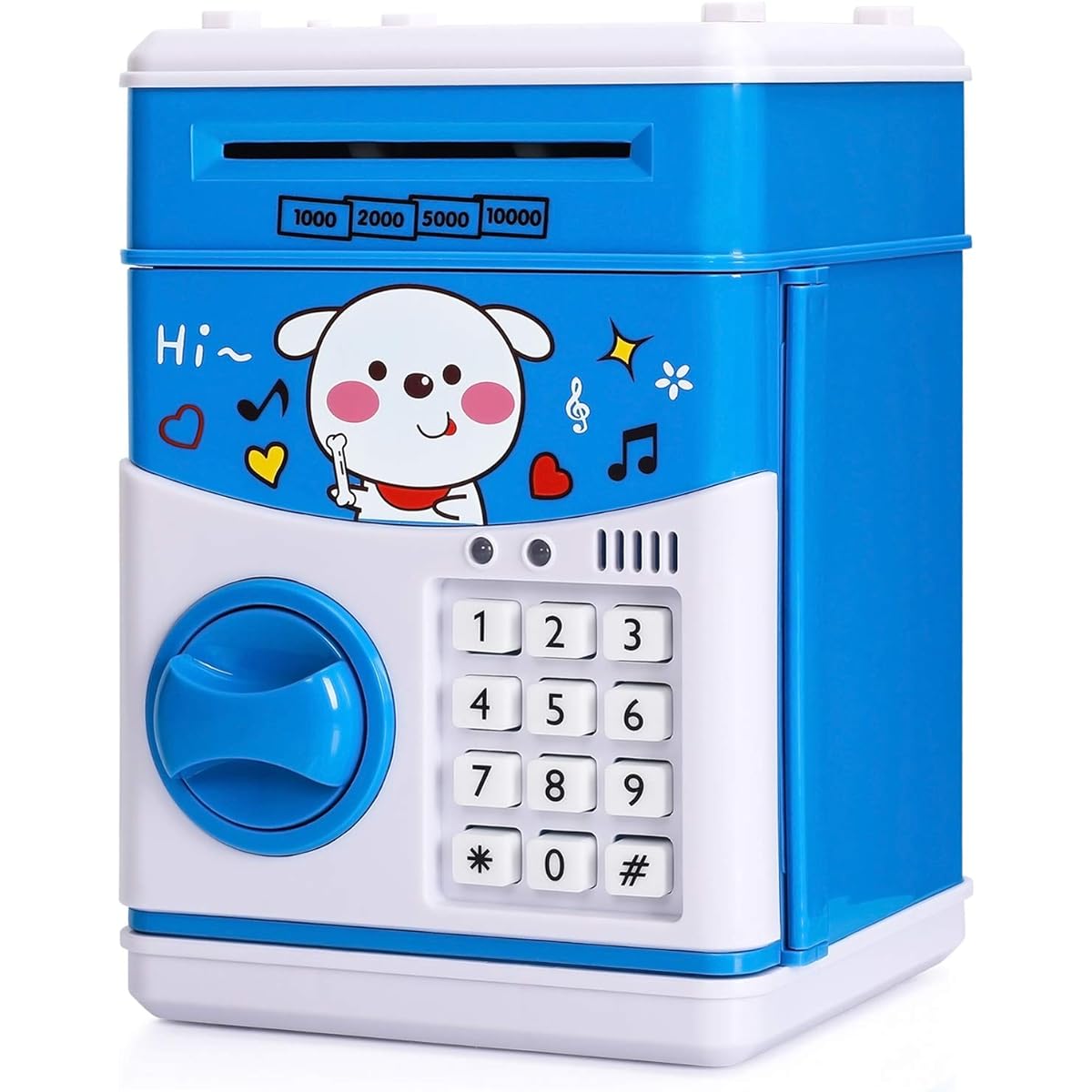 KMiKE Electronic Dog Piggy Bank for Kids Cash Coin Cartoon ATM Money Saver Coin Bank with Password & Music, Great Gift for Kids (Blue)