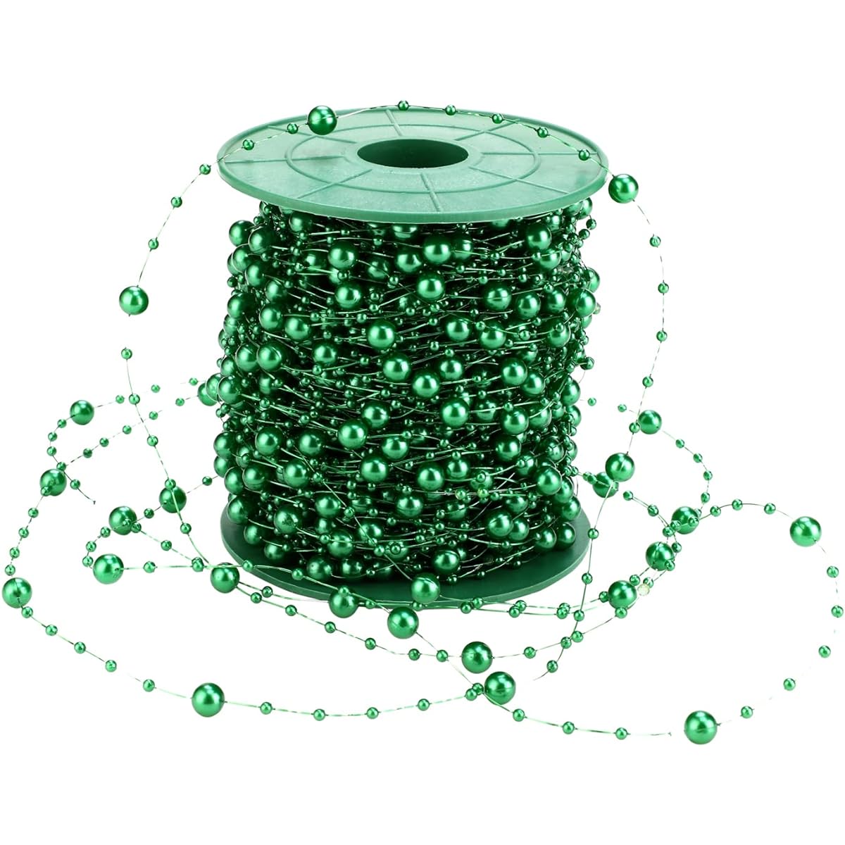 Saitec 200ft Artificial Pearl Beads Garland Chain Pearl Beads Trim Teal Wedding Bridal Bouquet Craft DIY Table Centerpieces Christmas Tree Party Decorations (Dark Green)