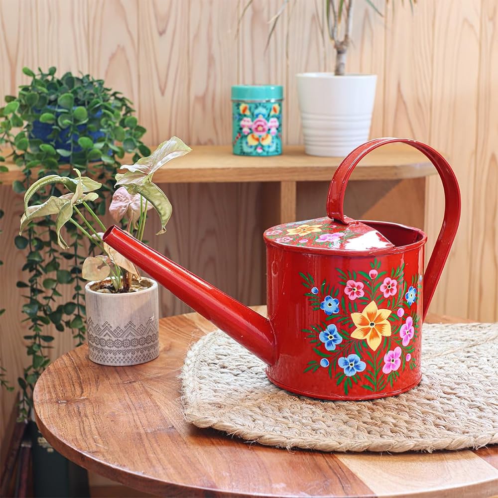 Kashmir Paint Iron Watering Can Red