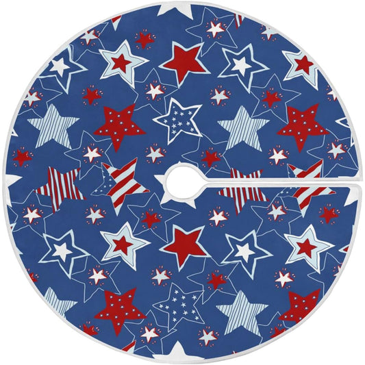 VIGTRO Stars and Stripes Tree Skirt for Festive Holiday Party Decorations, United States Christmas Tree Mat Indoor Outdoor Tree Cover Skirt Ornaments 48 Inch for Home Office