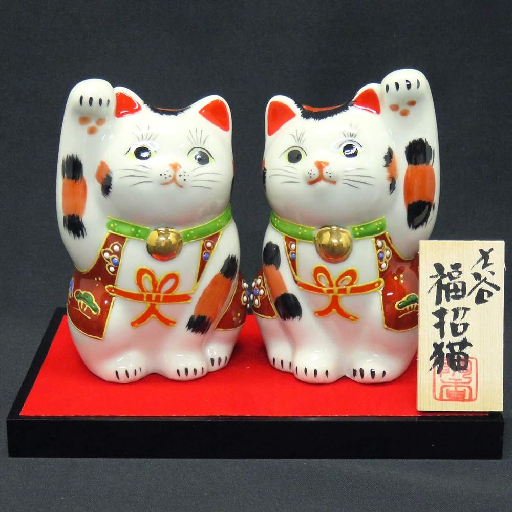 Good Luck Ornament Kutani Ware Pair Lucky Cat Sheng Ceramic Prosperous Business Item Feng Shui Goods