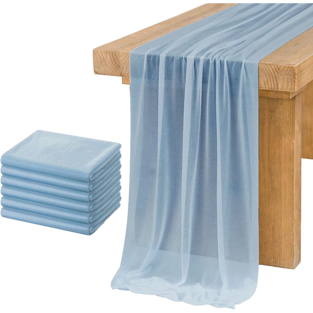 Ling's moment 6 Pack 10ft Sheer Table Runner Chiffon Look Table Decor for Wedding Rustic Boho Shower Parties (Dusty Blue Set of 6)