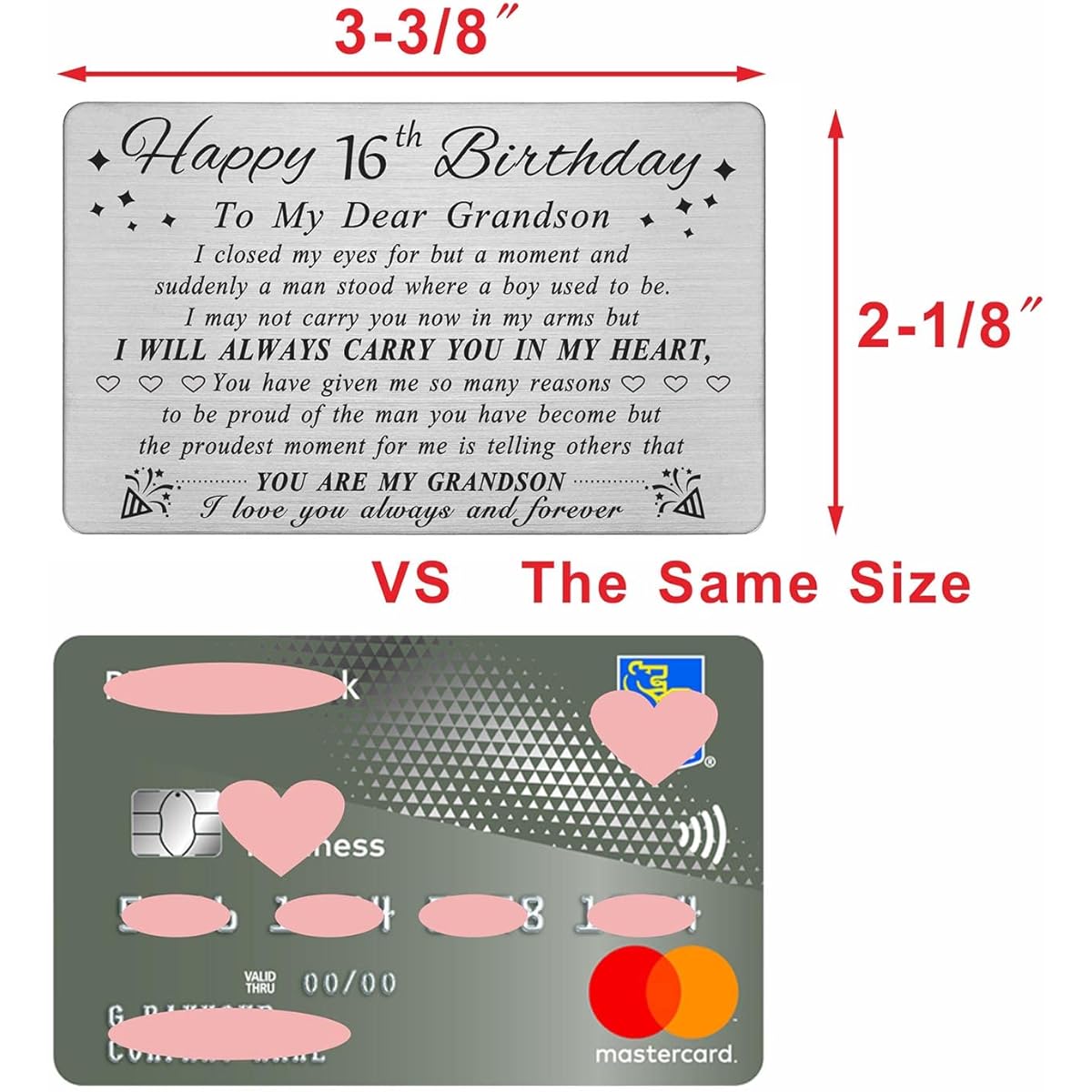 DEGASKEN Grandson 16th Birthday Card Gift 16th Birthday Gift for Grandson Personalized Steel Engraved Wallet Card