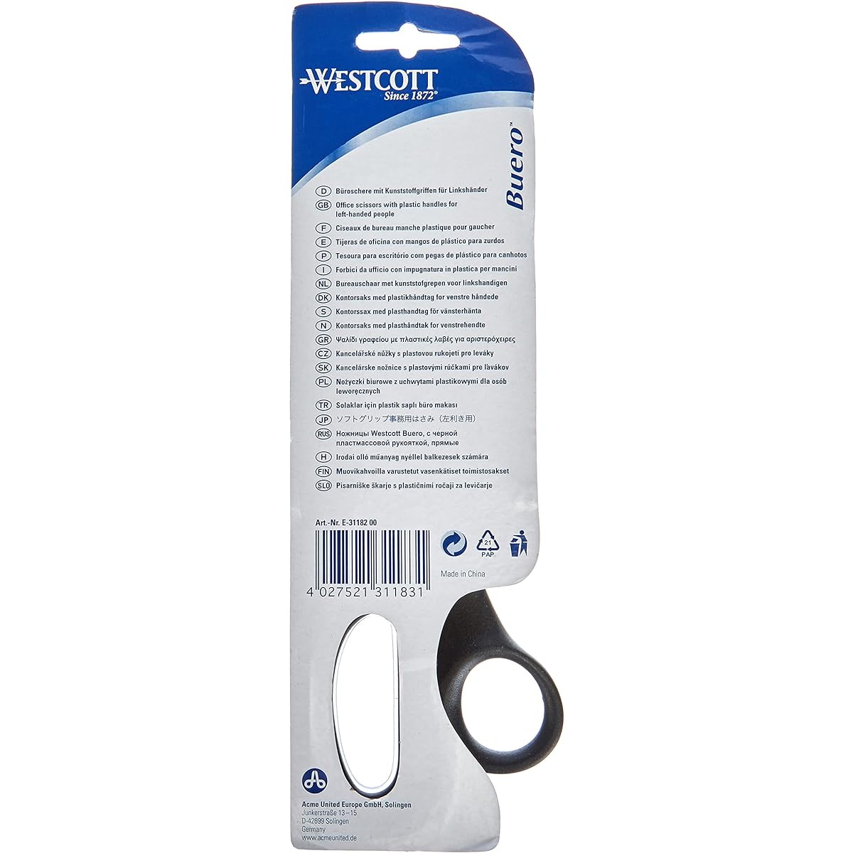 Westcott Buero 20cm Left Handed Scissor - Black