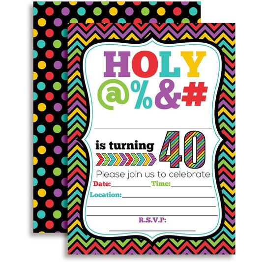AmandaCreation HOLY @%&# 40th Birthday Party Invitation, Funny 5"x7" Fill-in Cards with 20 White Envelopes for an Anniversary Birthday