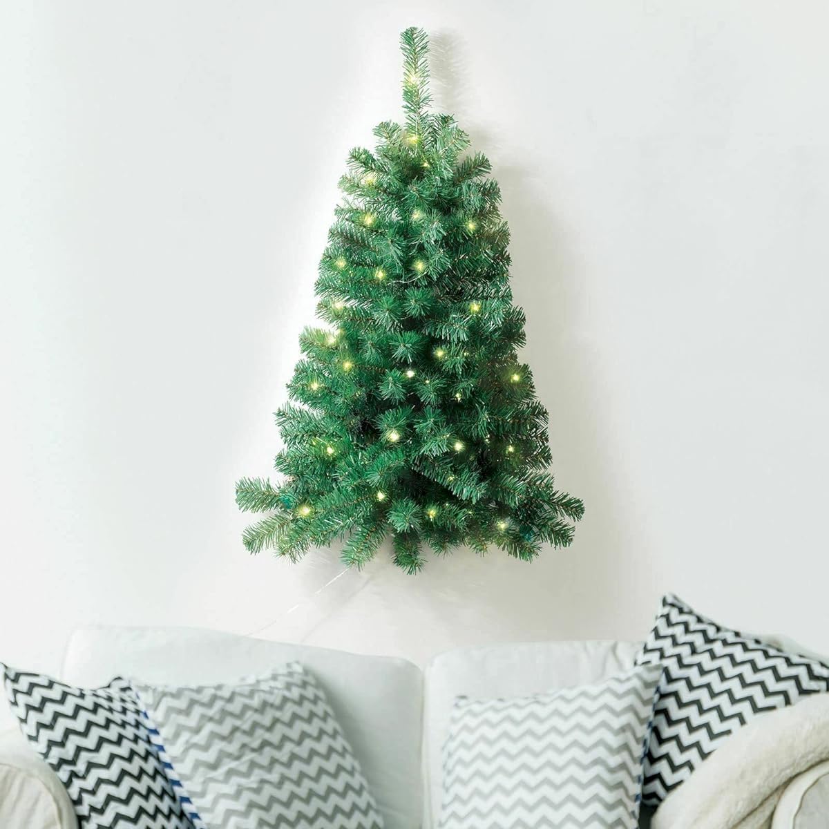 Jobar IdeaWorks Wall Hanging Christmas Tree with Lights, 3 Feet Tall, One Size Fits All, Green