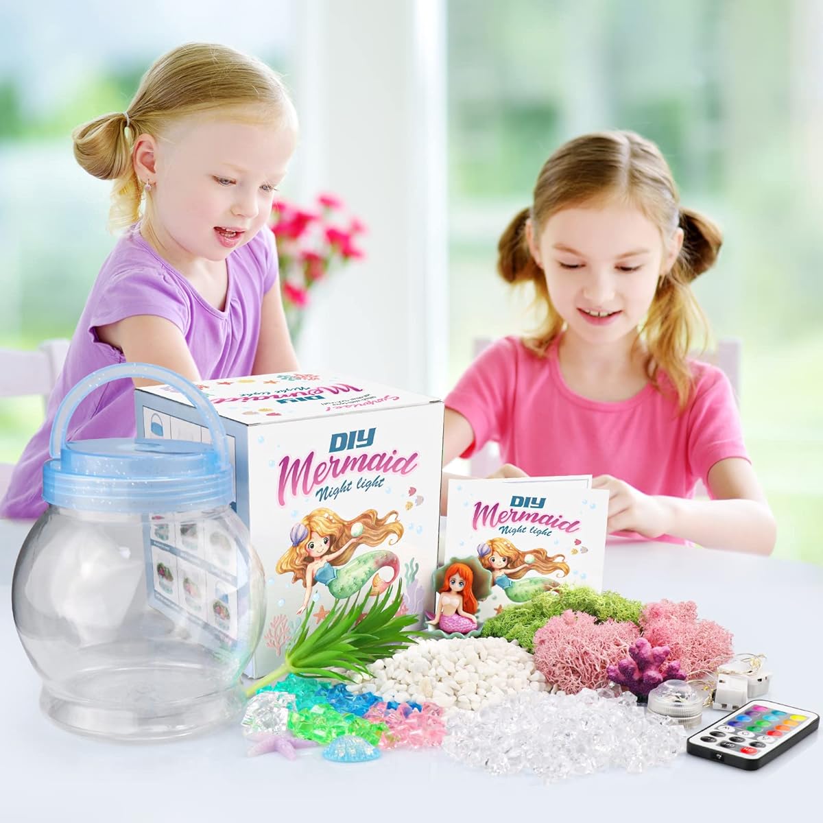 DIY Light Up Mermaid Terrarium Kit for Kids, 3 Light Modes Mermaid Toys & Activity Kit Gifts, Arts & Crafts Mermaid Gifts for Girls Ages 4 5 6 7 8-12 Years, Birthday Gifts, Bedroom Decor