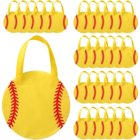 Aoriher 48pcs Sports Party Gift Bags, 9.84 x 9.84 Inch Basketball Football Baseball Soccer Non-Woven Sports Theme Party Goodie Candy Gift Bags for Sports Theme Party Gifts for Kids(Softball)