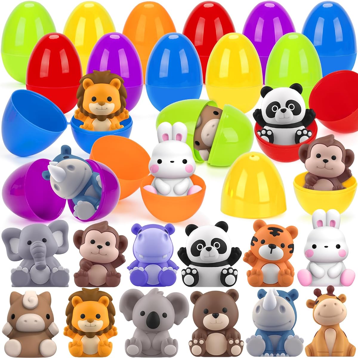 KMUYSL 24 Pack Prefilled Easter Eggs Toys, Easter Egg Hunt Plastic Eggs Finger Puppets Surprise Eggs, Easter Theme Party Favors, Basket Stuffers, Classroom Giveaway Supplies