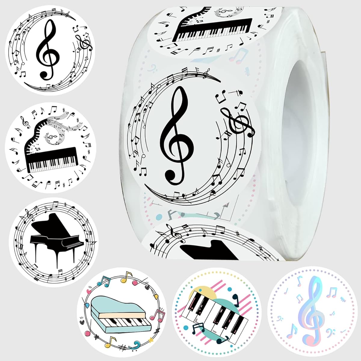 ATSMOICY 500 Pieces Piano Note Stickers Paper Round Decorations Music Theme Party Supplies for Baby Shower Birthday Celebration Educational Reusable Variety Pack
