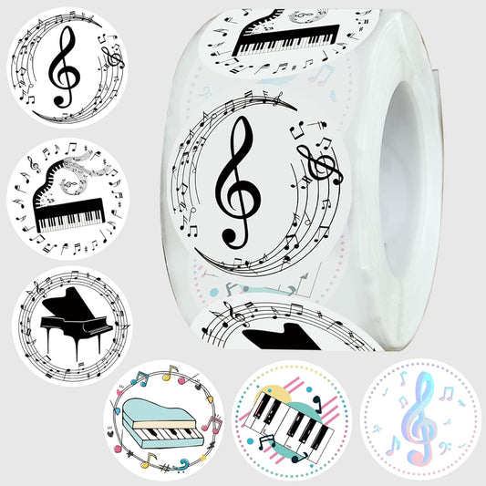 ATSMOICY 500 Pieces Piano Note Stickers Paper Round Decorations Music Theme Party Supplies for Baby Shower Birthday Celebration Educational Reusable Variety Pack
