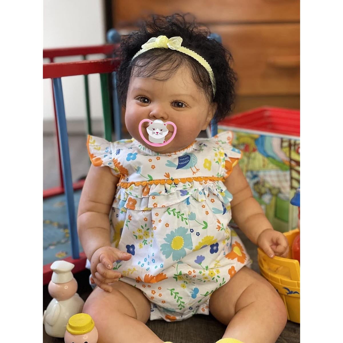 KOKOMANDY Black African American Reborn Toddler Baby Doll Girl 24 Inch Cute Silicone Reborn Lifelike Lifelike Baby Doll Soft Body Weighted Baby Handmade Realistic Newborn Doll