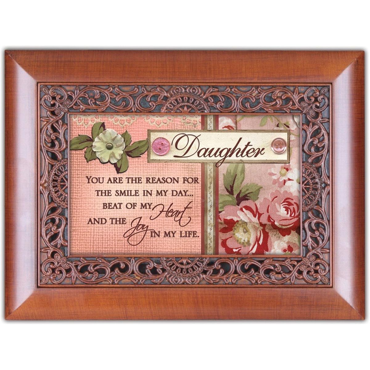 Daughter Cottage Garden Inspirational Woodgrain Ornate Music Box Plays Amazing Grace