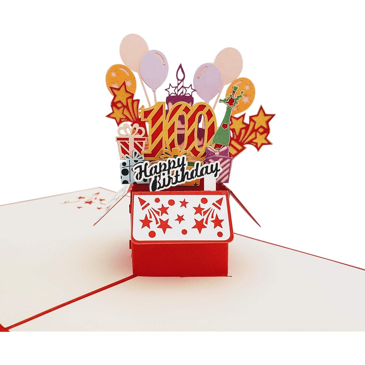 iGifts And Cards Happy 100th Red Birthday Party Box 3D Pop Up Greeting Cards - 100 Amazing Balloons Unique Celebration Feliz Camplinhos Fun