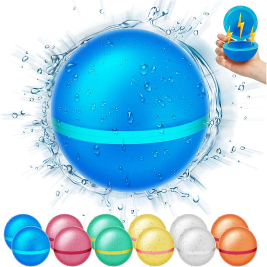 12pcs Reusable Water Balloons Water Balls Biodegradable Water Balloons Soft Silicone Water Balloons Self Seal Quick Fill Summer Games for Kids Outdoor Fun Party Gifts