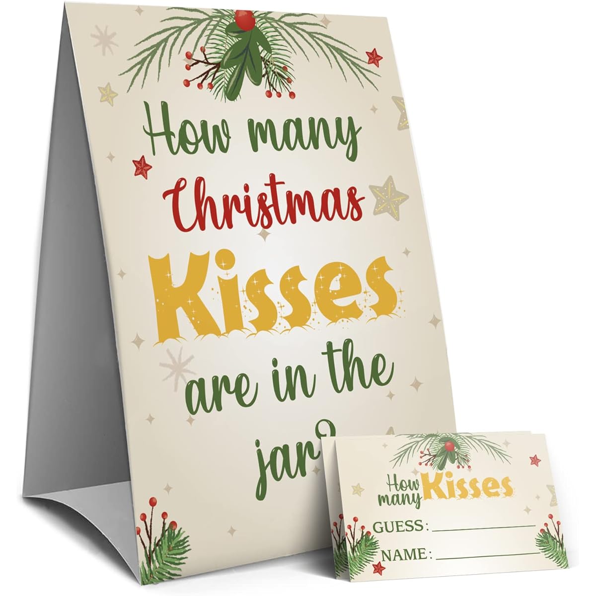 Christmas Guessing Game - Guessing How Many Candies, Christmas Holiday Party Activity - 1 Sign and 50 Guessing Cards (69A)