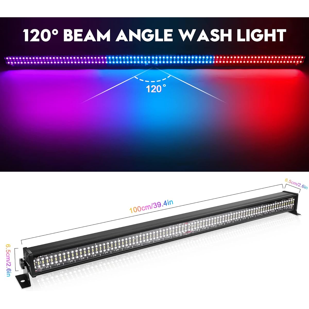 Stage Light Bar 336 LEDs 80W RGBW DJ Light Bar Wash Light Wall Washer Strip DMX Control DJ Stage Lighting for Indoor Disco Party Church Birthday Bar Wedding