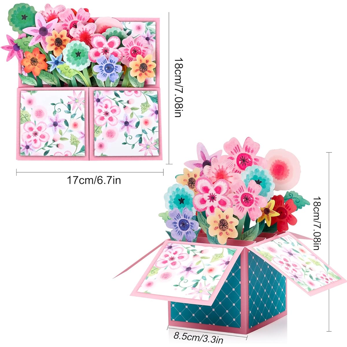 Giiffu 3D Bouquet Pop Up Cards Mother's Day Gift Card Birthday Card Anniversary Card Thank You Card 3D Flower Box Greeting Card with Note Card and Envelope for All Occasions
