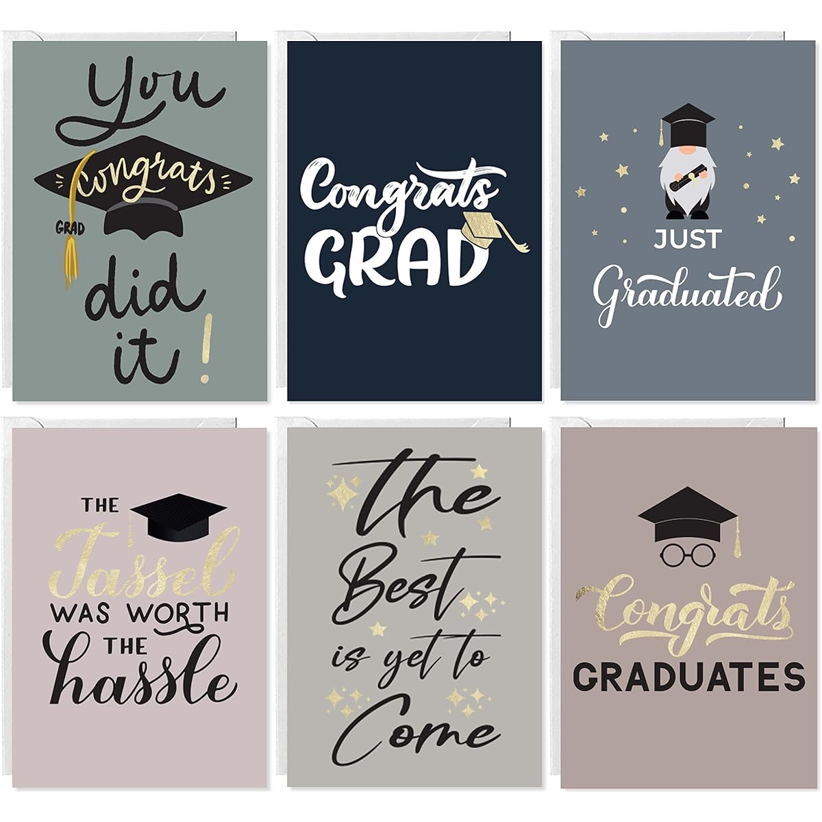 Easykart Graduation Cards with Envelopes - 24 Cards 6 Assorted Gold Foil Designs 4 of Each 5.5 x 4 Inch Graduation Gifts Graduation Celebration Greeting Cards for College High School Bulk Graduation Party Supplies