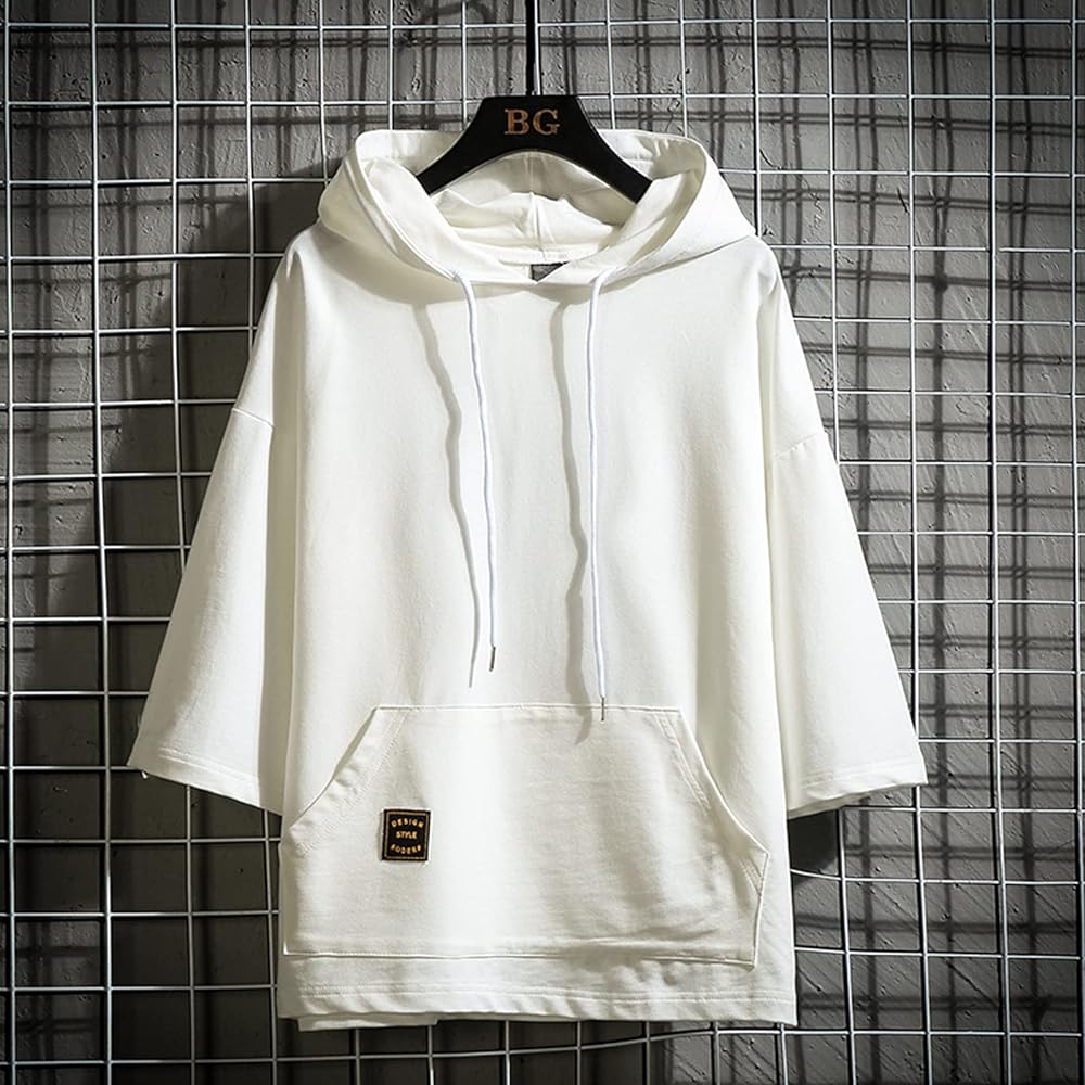 Sukinana Hoodie Men's Short Sleeve Summer Clothes T-Shirt Large Size Hooded Hip Hop Street HIPHOP Casual Pullover Clothes Men's Summer