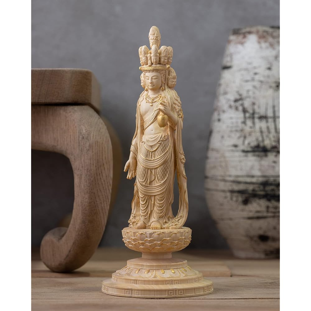 Tiny Buddha Eleven-faced Kannon - 12.5cm Kogenji type (Wooden: Boxwood, gold clay finish)_Kanzeon Bodhisattva Statue Figure Wood Carving Ornament (GSB Jyuichimenkannon KGZ