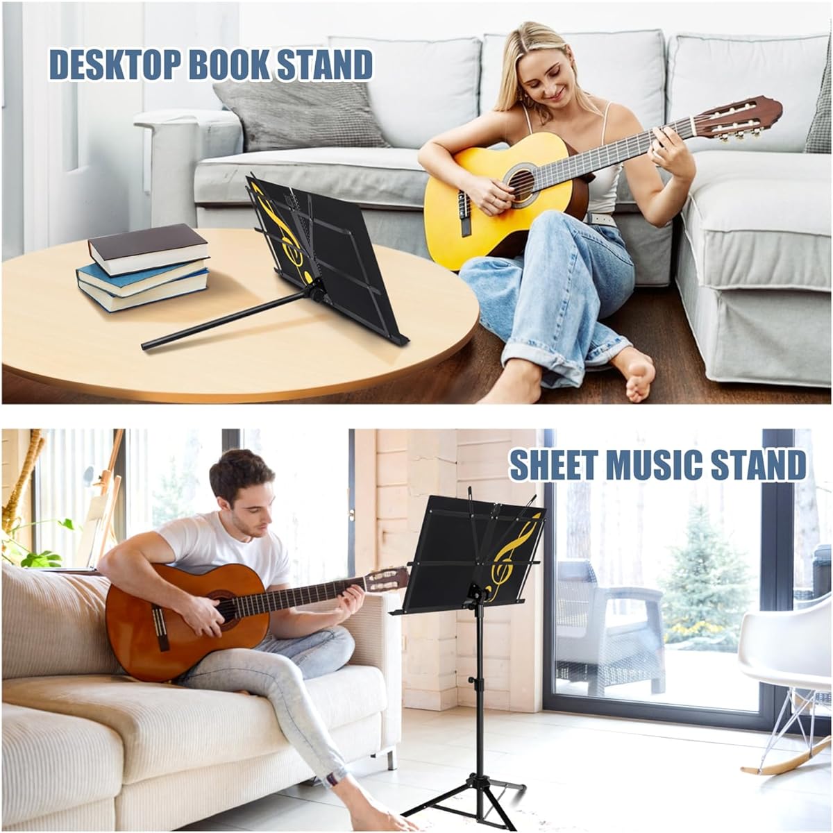 Fansjoy Music Stand, Foldable Music Stand, Portable Music Stand, Music Stand, Note Holder with Carry Bag & Sheet Music Clip Holder for Guitar Violin Instrument Players