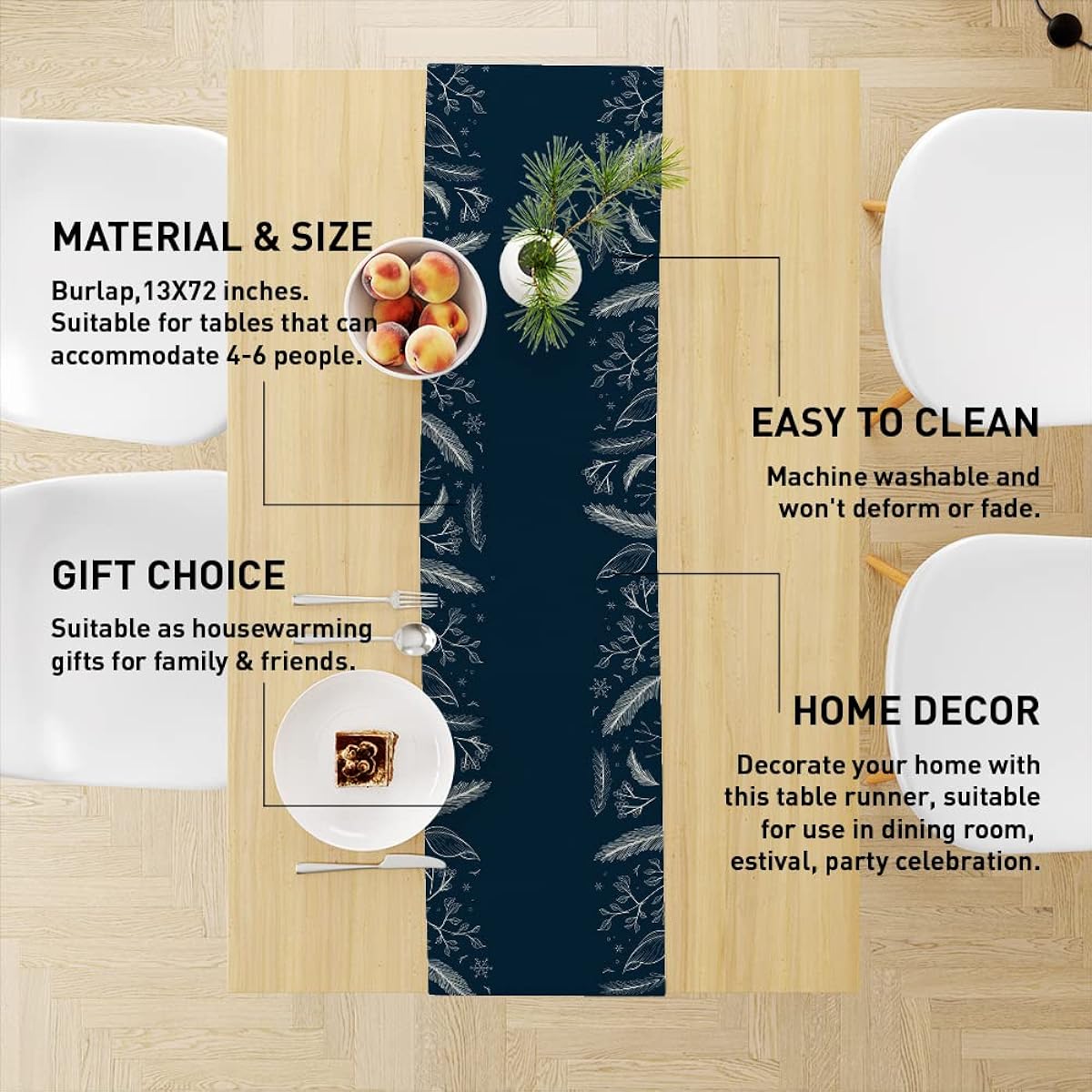 Muktoujaumai Winter Leaves Table Runner 72 Inch Seasonal Table Runner for Dining Room Kitchen Home Farmhouse Christmas Table Runner Decorations Holiday Party Housewarming Gift Ideas