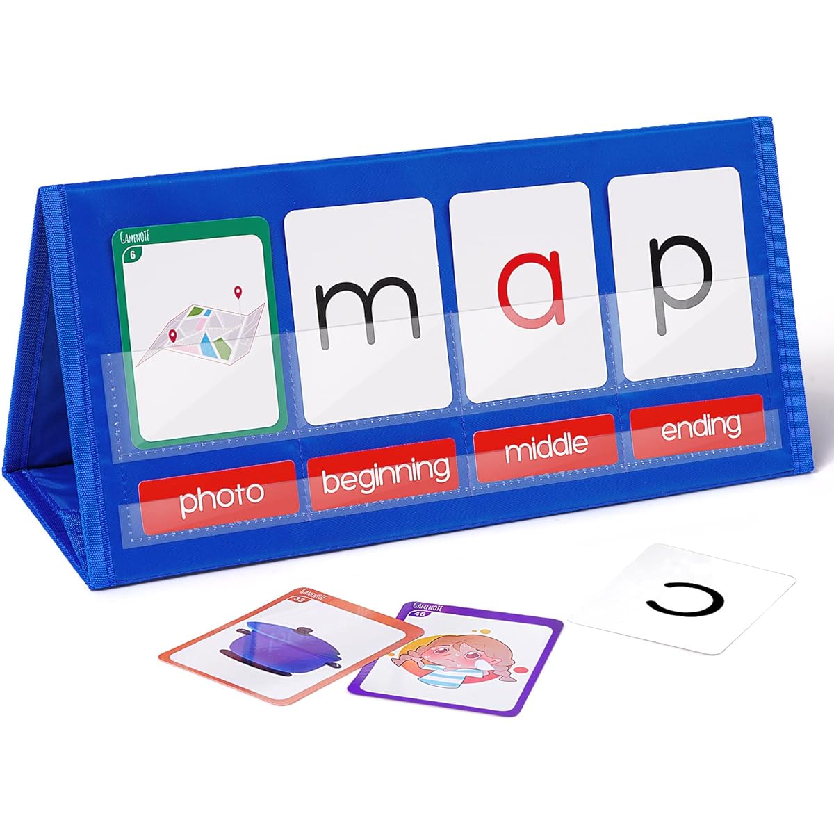 Gamenote Word Building Desktop Pocket Chart Tent Card Kit - CVC Words Phonics Game Blending Board for Kindergarten Reading and Spelling