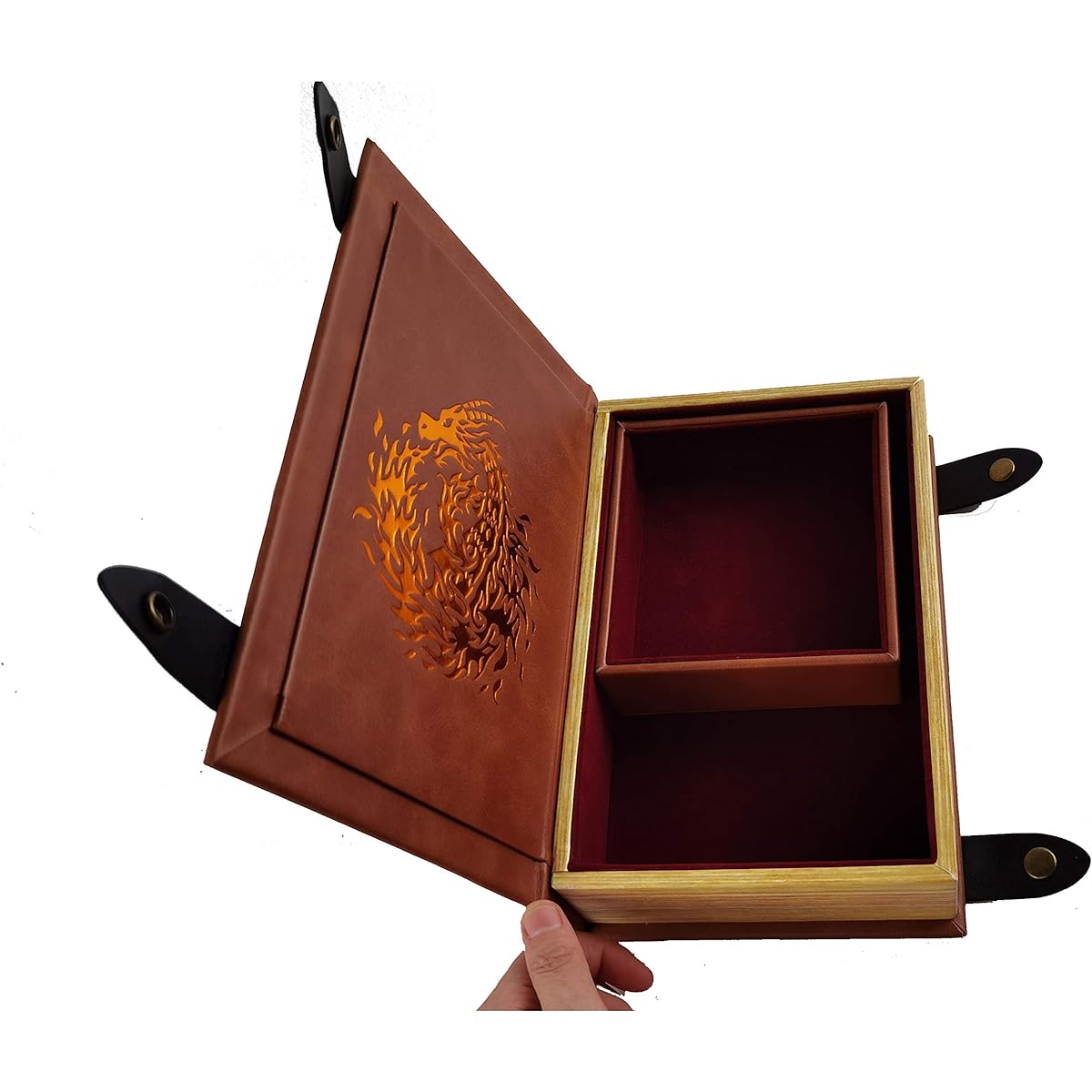 Fantasydice Book Shape Cheromatic/Red Fire Dragon Rolling Magic Book Tray for All Tabletop RPGs like D&D Call of Cthulhu, Shadowrun etc